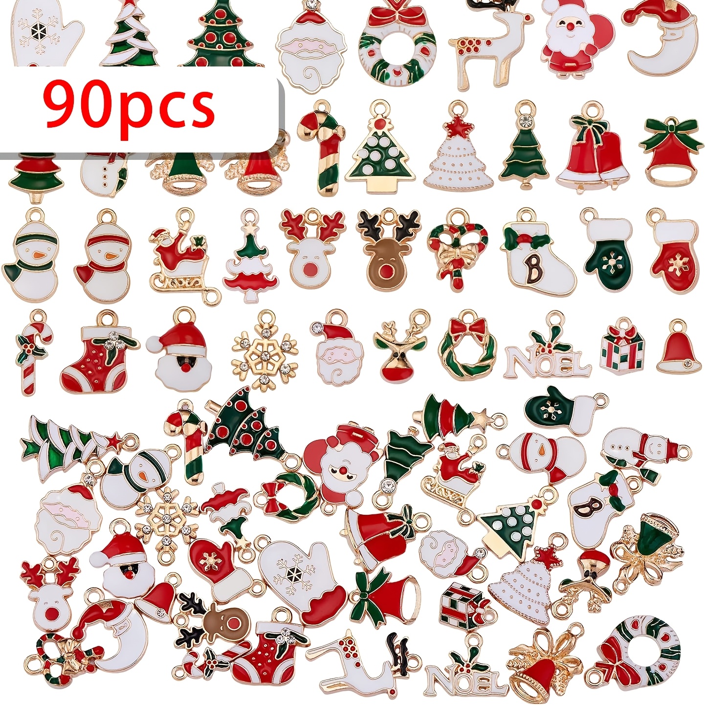 TEMU 45/90pcs Styles Aléatoires Éléments de Noël de Émaux Breloques pour la Fabrication d'Artisanat Porte-clés, Ajouts de Porte-clés Décoration et