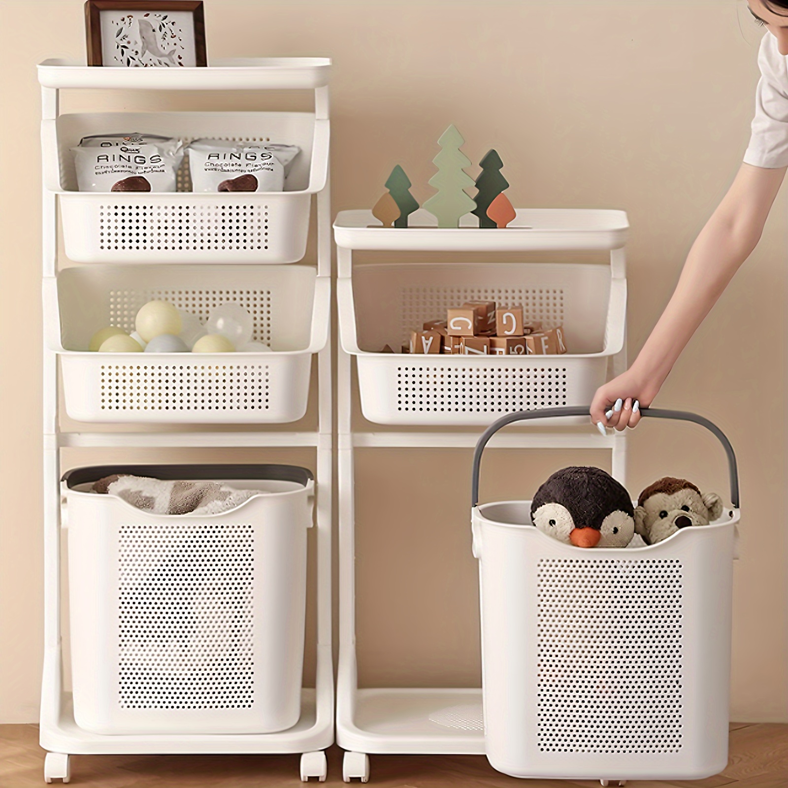 

Plastic Laundry Basket, White Two-layer/-layer Plastic Laundry Basket, Simple And Laundry Basket With That Can , Large Capacity Laundry Basket That Classified By