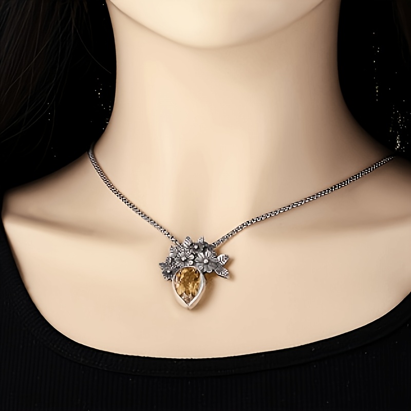 Women's Bohemian August Birthstone Necklace, Yellow Teardrop Pendant