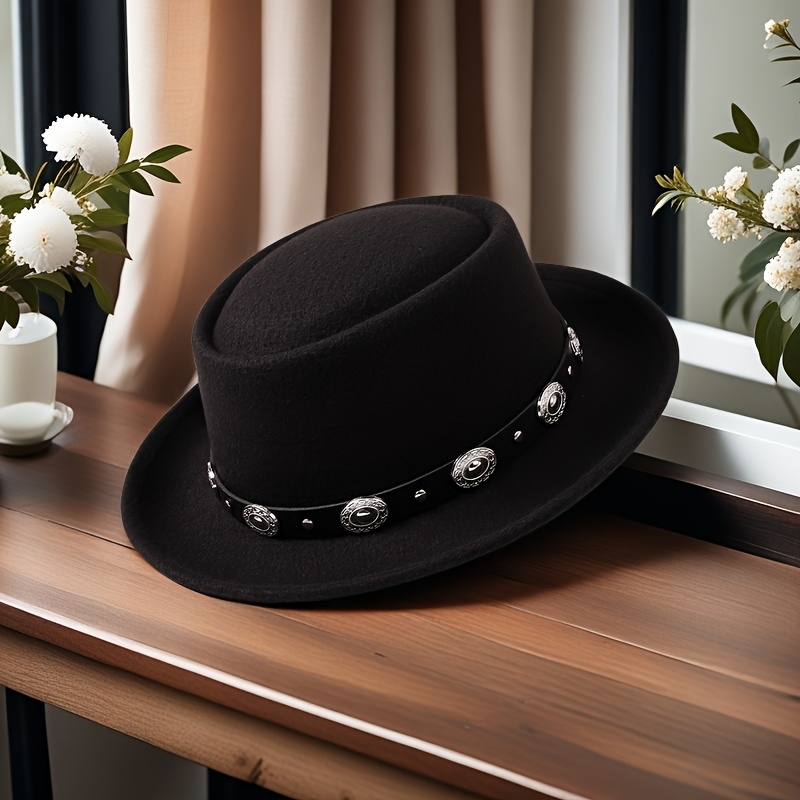 Fashion Men Women Flat Pork Pie Hat Fedora Hat Dad Bowler Porkpie Jazz Hat Adjustable Size