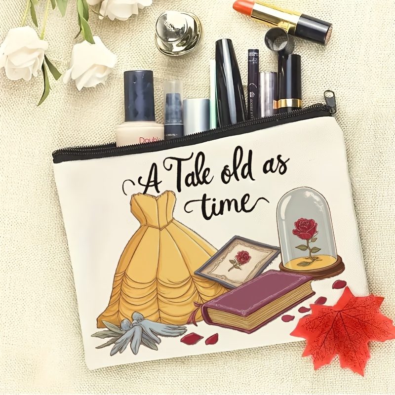TEMU 1pc Makeup Bag A Tale Old As Time Printed Pattern And Text Storage Bag Toiletry Bag Applicable To People With Zipper Stationery Bag Product