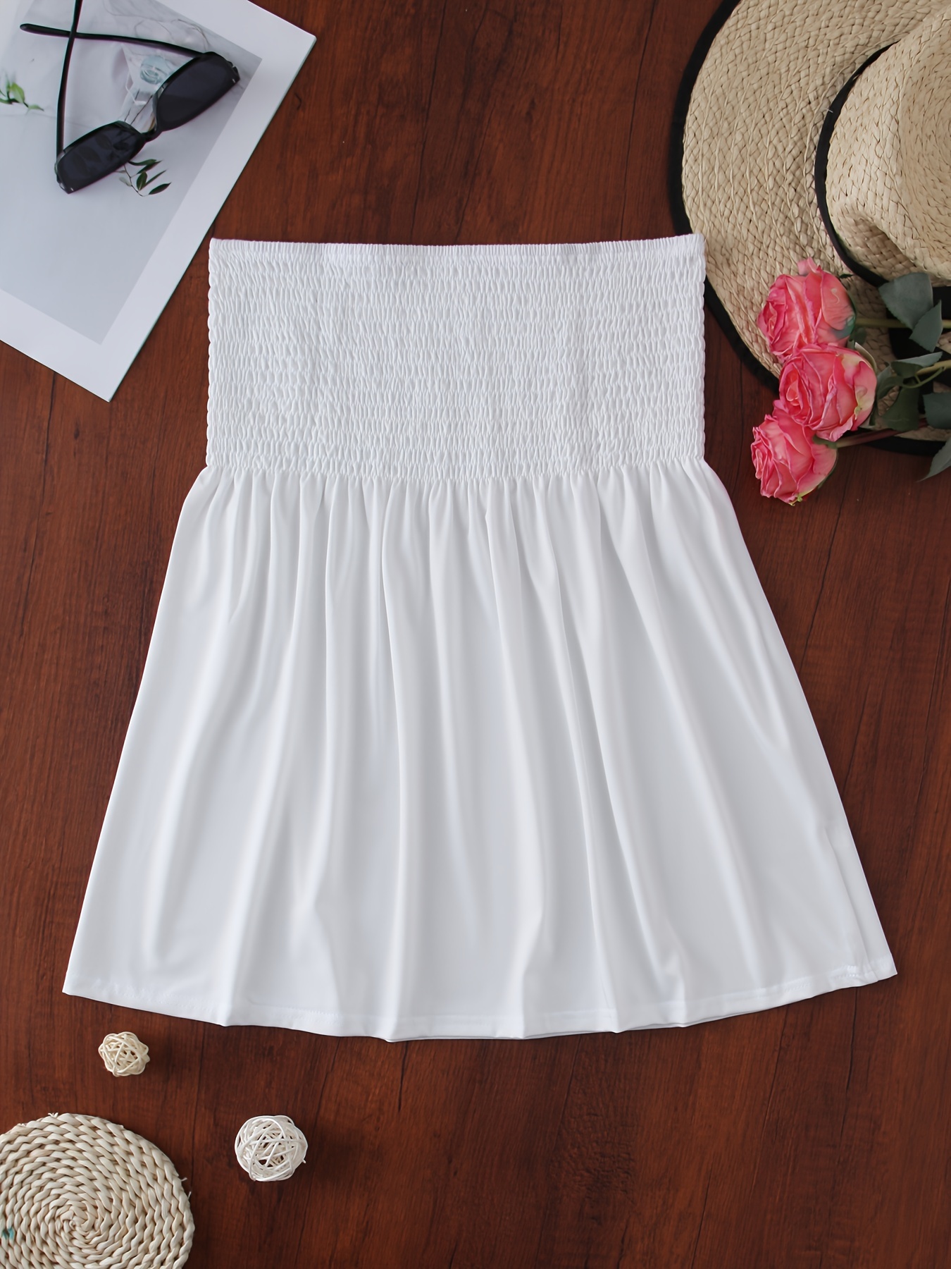 Women's Elegant Off-Shoulder Crop Tube Top - Stretchy Solid Color Short Sleeve Blouse with Ruching Detail, Machine Washable for Spring Summer Fall Casual & Dressy Outfits, Crop Top Blouse, Seasonal Fashion, Flowy Fabric, Comfortable Fit