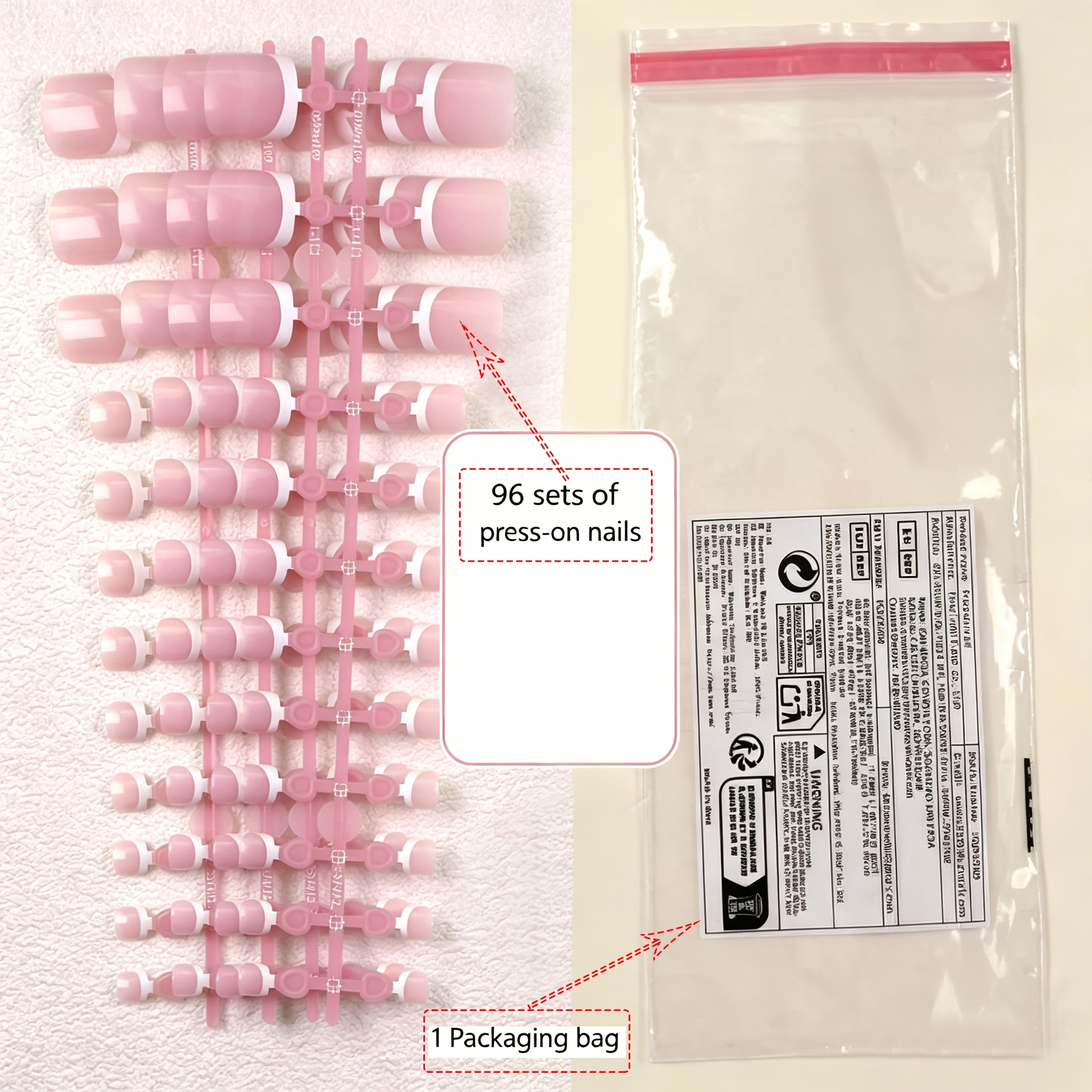 TEMU 97pcs (96pcs Wearable Nail Pieces And 1pc Packaging Bag) Premium Glossy Fake Toenail Press-on Toenail Set Short Square Pink Fake Toe Multiple