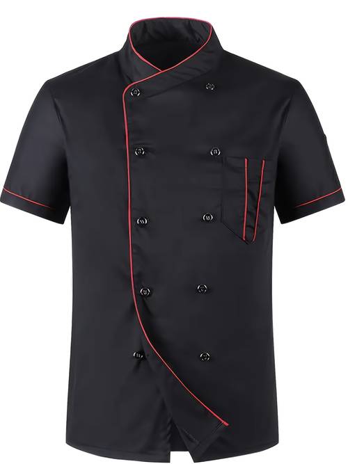 . premium kochuniform für männer - atmungsaktive langarm mit stehkragen, roter besatz & - ideal für küche, backen, western-restaurants & schulmensa - maschinenwaschbares polyester, hotelrestaurant, superuniform, herrenuniform, obm