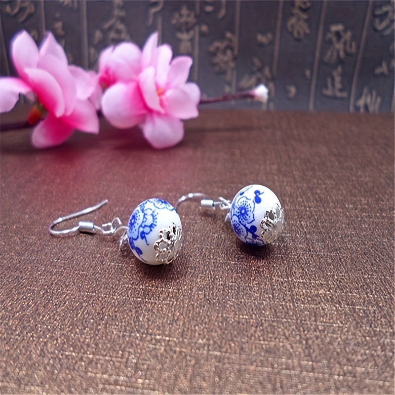 

1pair Ethnic Style Earrings, Porcelain Round Dangle Earrings