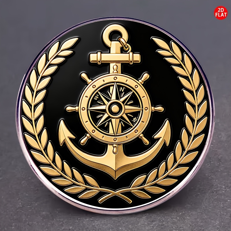 TEMU 2d Flat, 1 2d Flat Vintage Nautical-style Badge Accessory, Featuring An Anchor, , And Wheat Ear Design. This Round, , And Trendy Badge Is A