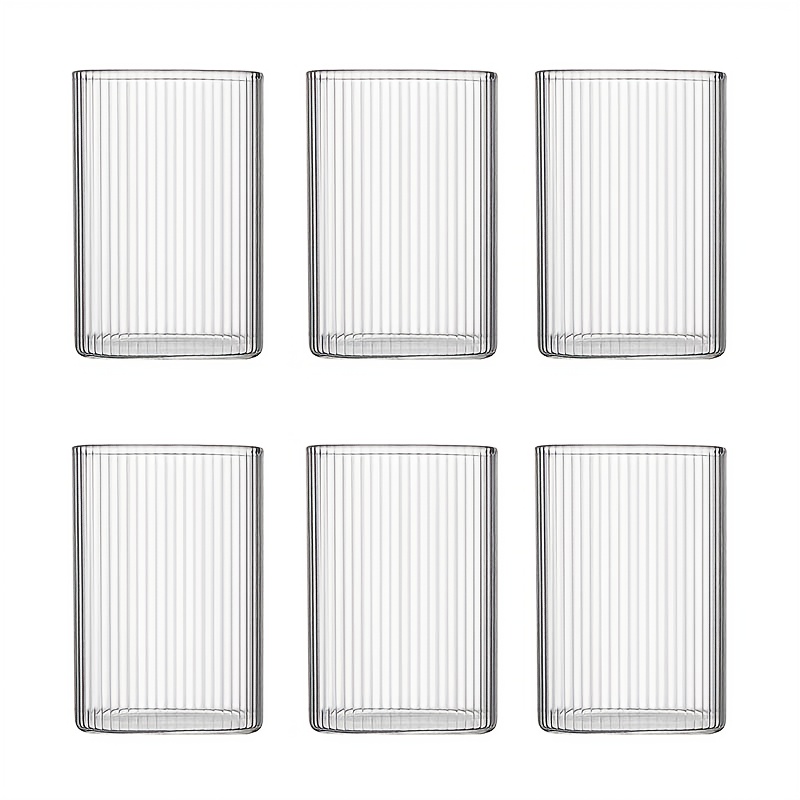 True·up 6pcs/4pcs/2pcs Vertical Stripe Square Borosilicate Glass Cup Set - 3 Size Options 250ml/400ml/500ml - Suitable For Cocktails, Iced Coffee, Juice, Beer Transparent Highball Glasses