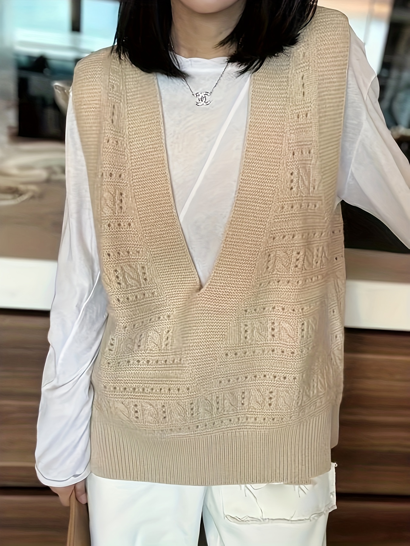 Dames Mouwloos Vest V-hals Gebreide Trui Casual