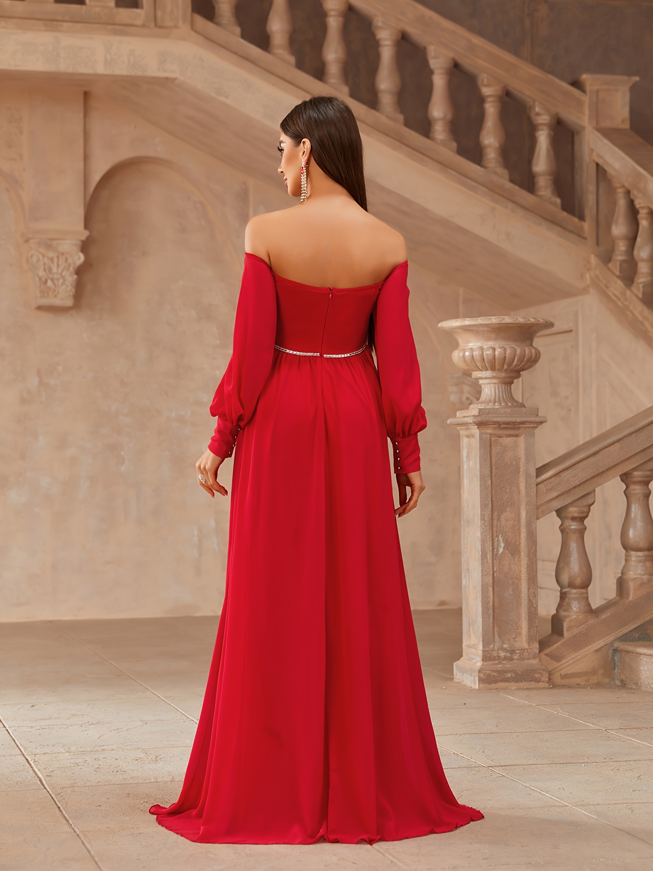 sachin and babi light blue dress shoulder long sleeve chiffon gown