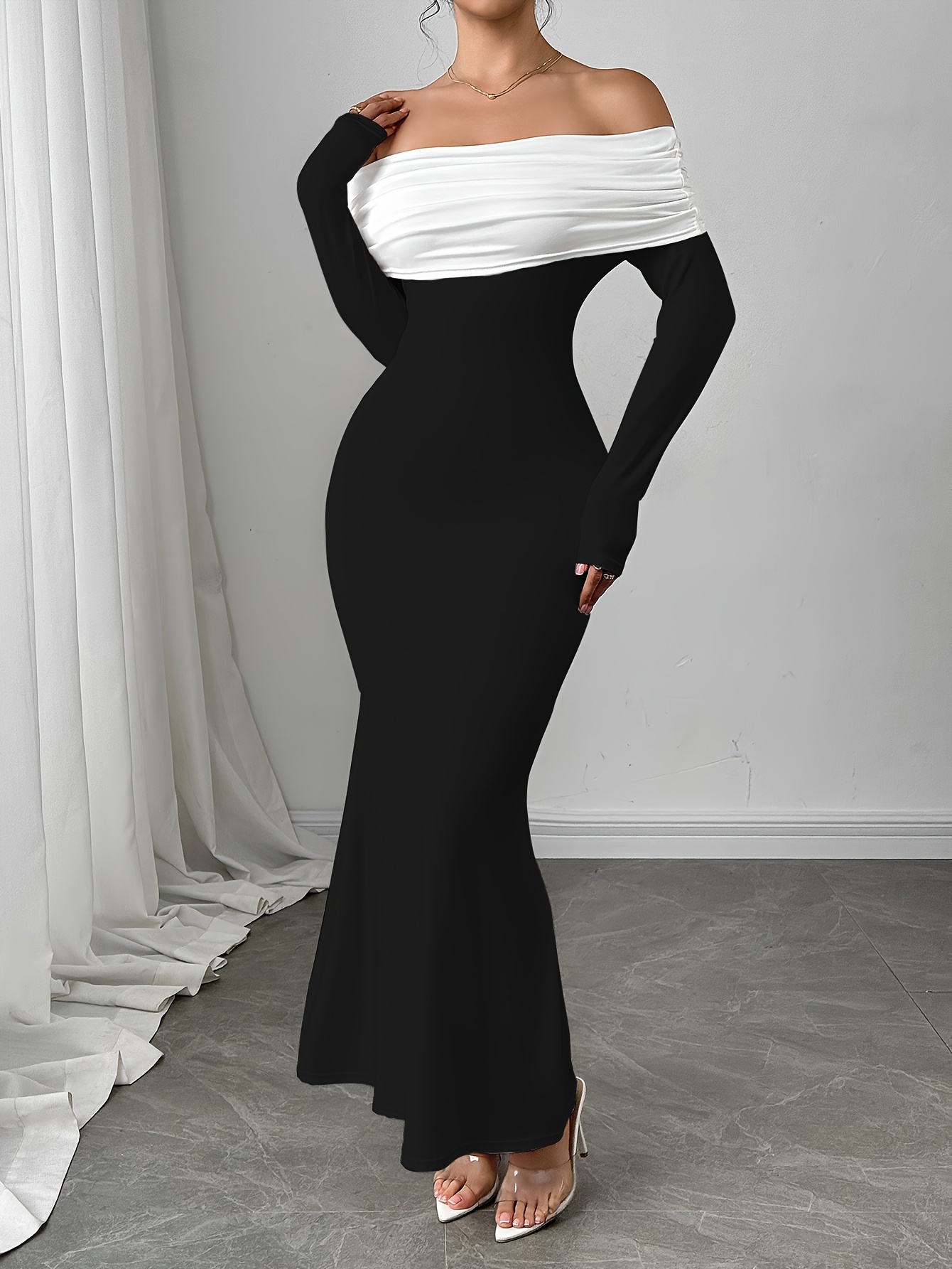 Women's * Elegant Formal/Party/Everyday Maxi Dress - Long Sleeve  Off-Shoulder Backless Evening gown with Cinched Waist, Machine Washable  Formal Att