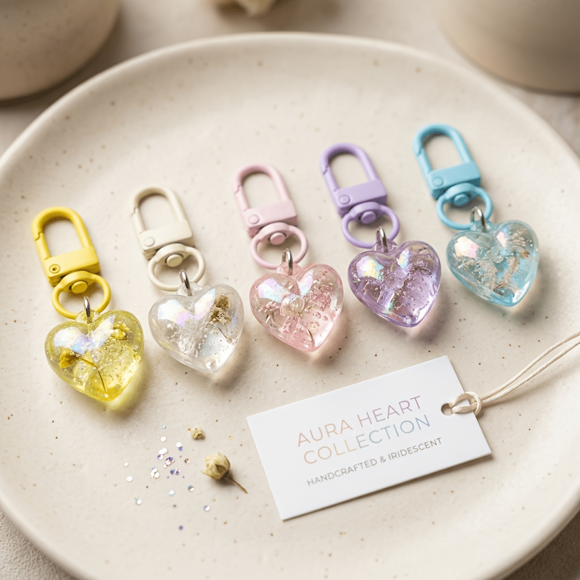 TEMU Ensemble de 5 porte-clés breloques sac en résine cœur , clips de clés cœur holographiques, porte-clés kawaii pastel colorés pour sacs à