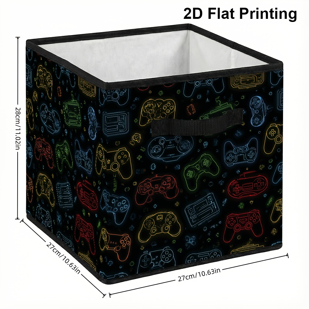 TEMU 1pc Game Controller Print Storage Box, Foldable Wardrobe Storage Bin, Cube Storage Container, Convenient Organizer Box With Handle,
