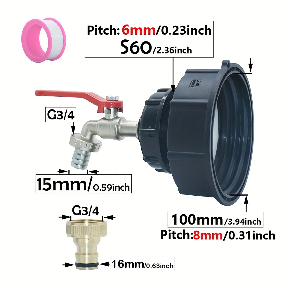 Ibc Water Tank Tap Adapter S60 80mm 100mm To 16mm 15mm Hose Hose Fitting Garden Irrigation Hose Valve Tap Fittings Outdoor Ton Rainwater Collection Bucket
