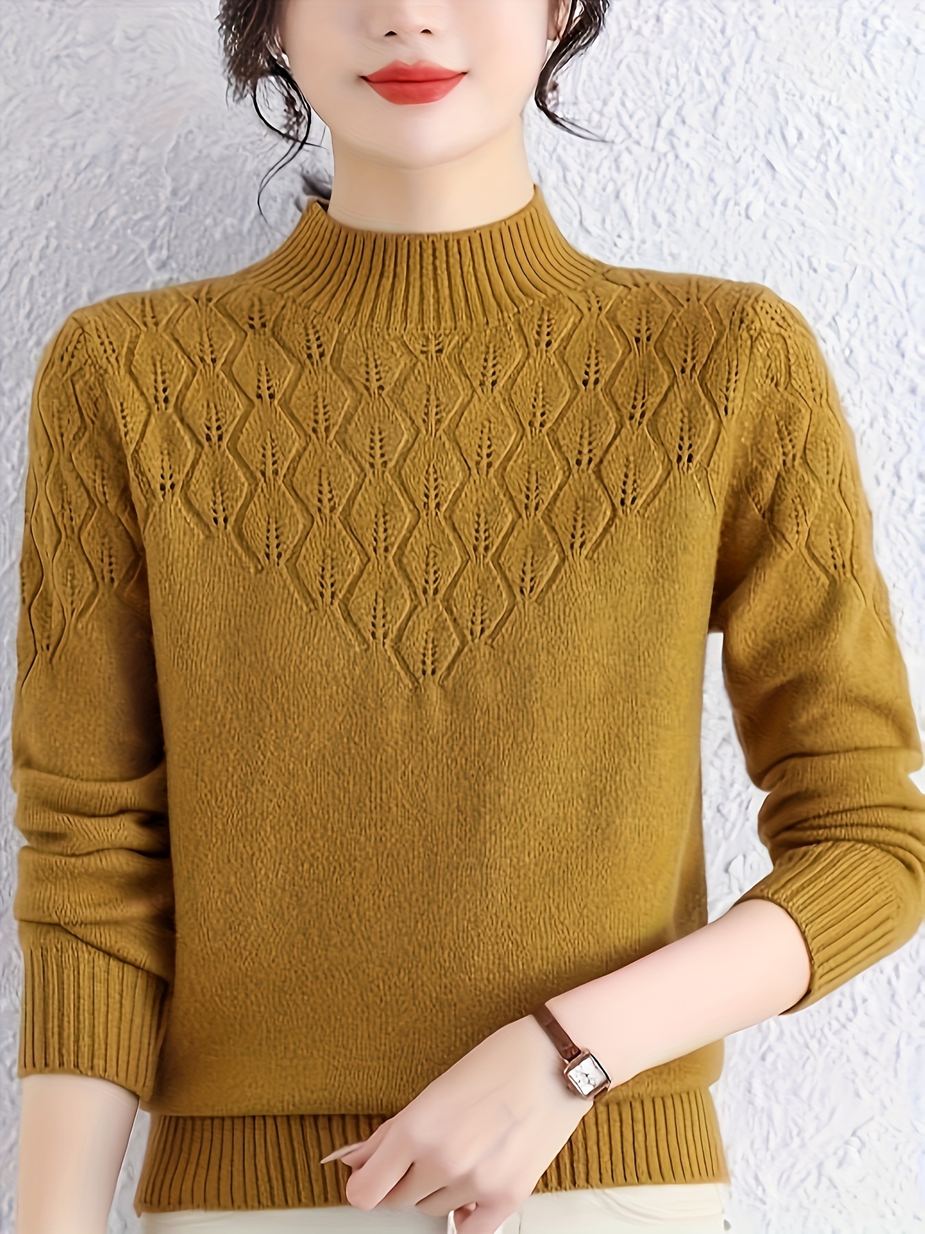 Knit Turtleneck Sweater Yellow Cable Knit Sweater Womens Women