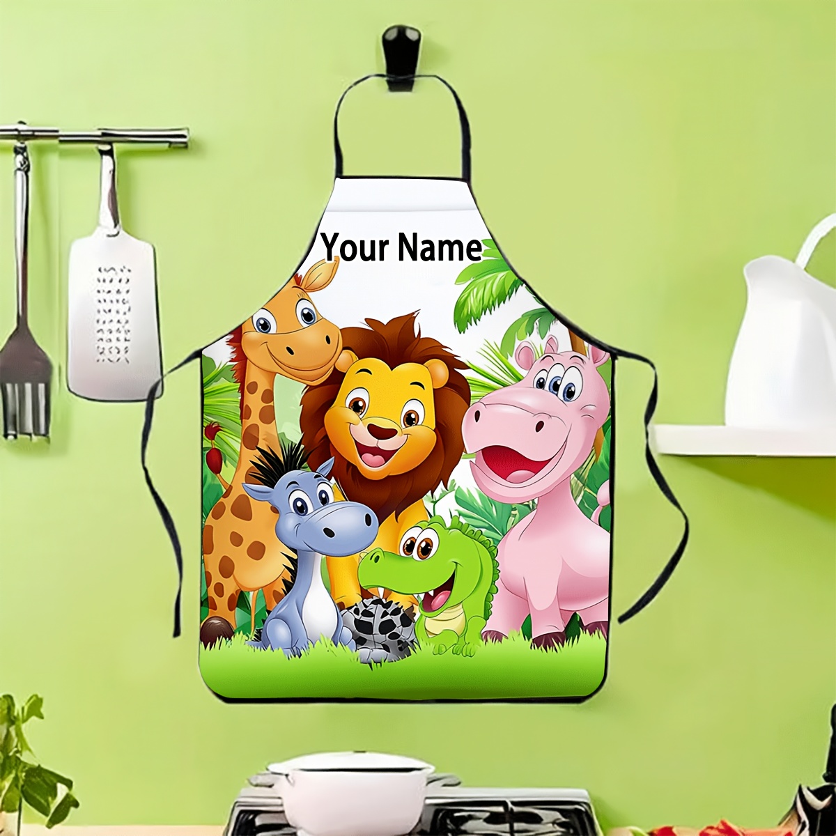 TEMU Grembiule a tema personalizzato 1 pz, con personalizzabile, di gruppo di animali dei animati con simpatici animali tipo A, grembiule da pulizia