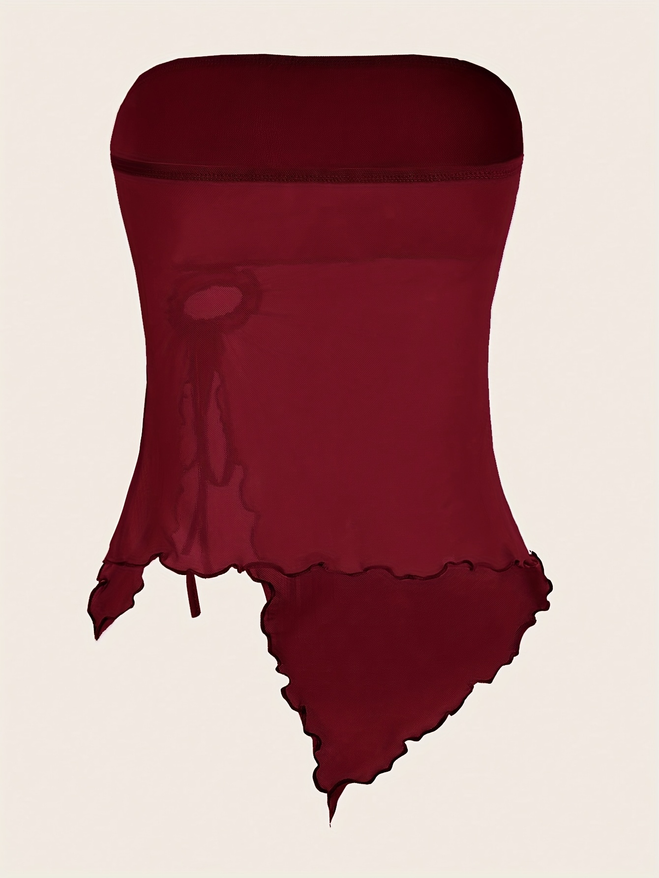 Y2K Asymmetrical Hem Strapless Top with Ruched Detail & Side Tassel - High Elasticity Burgundy Solid Color Women's Fashion Top for All Seasons, Casual Outfit, Trendy Style, Soft Material, Stylish Blouse, Women