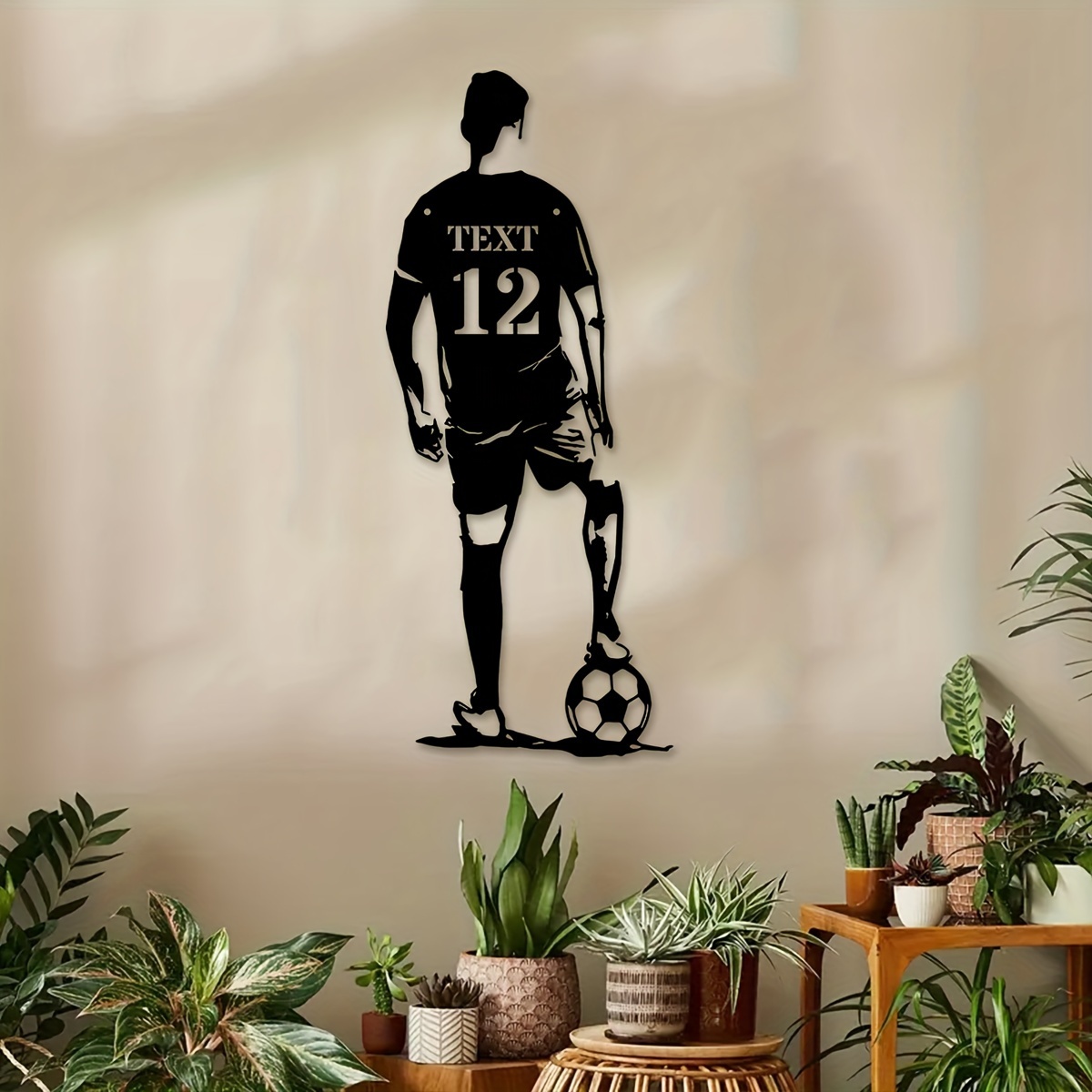 Image of 1pc Personalized Footballer Logo Metal Wall Decor - Custom Name/number/logo, 40cm -themed Sign Suitable For Living Room, Office, Game Room - Metal Artwork With Hook Installation