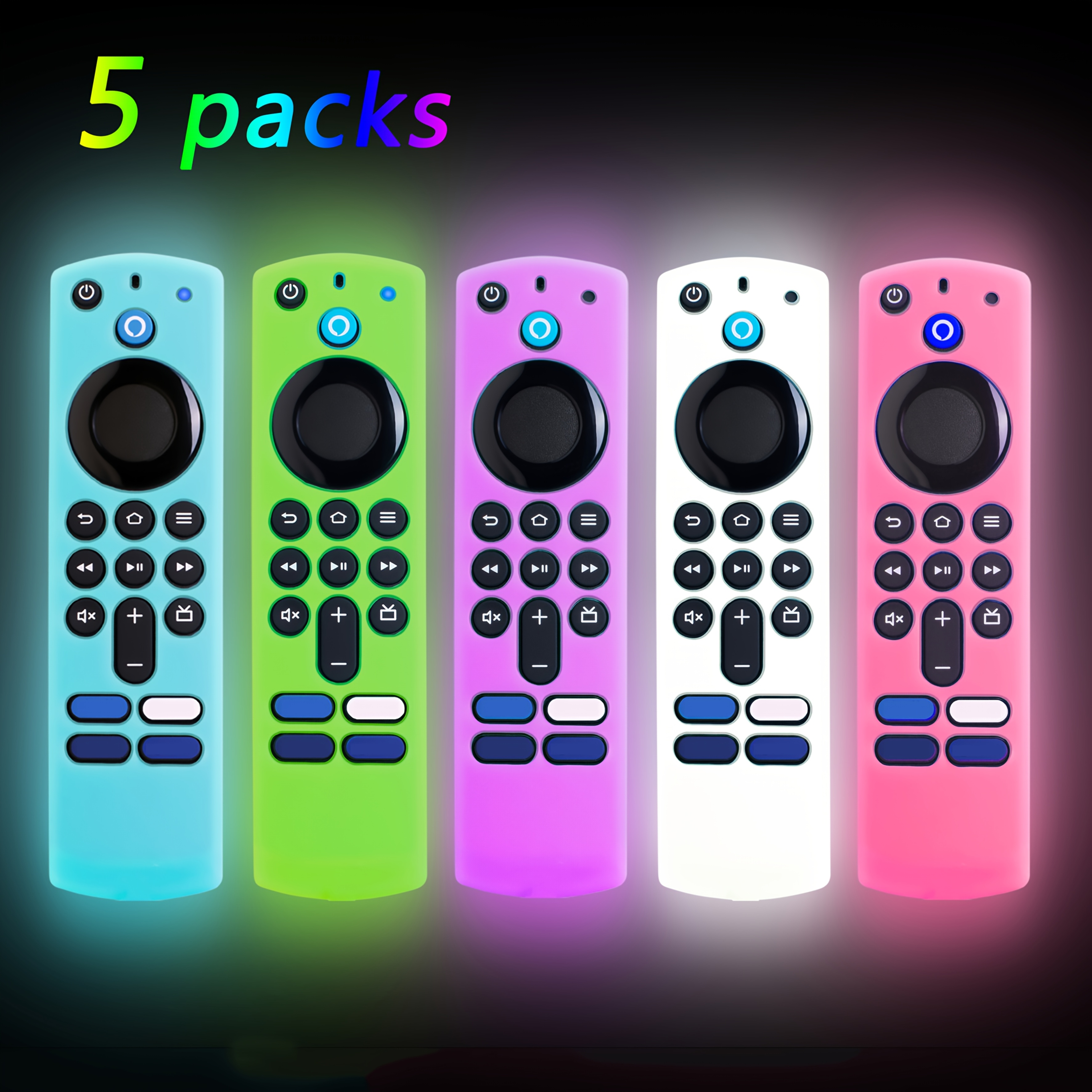 Image of 5pcs Anti-slip Silicone Cover - Glow In The Dark - Compatible With Tv Stick 4k And 3rd Gen - Protects And Enhances Grip