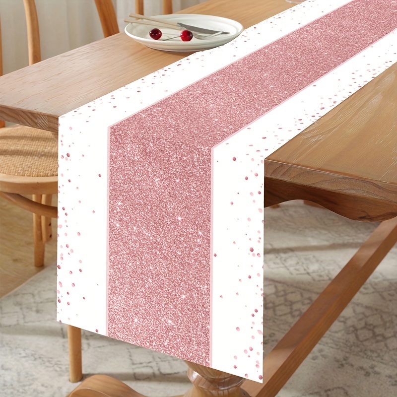 

Pink Sparkling Striped Table Runner - 1pc Polyester Table Flag For Wedding, Bridal Shower, Baby Shower, Birthday - Machine Made Decorative Tablecloth For Party Supplies And Decoration