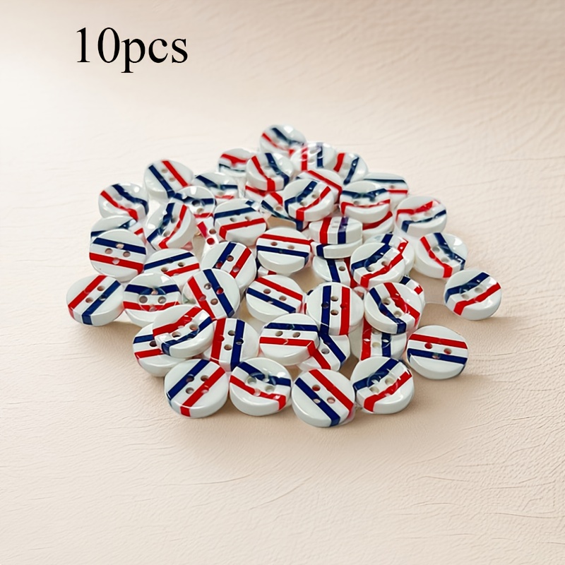 E-shop 10 Stk. Knöpfe aus Harzmaterial, blau, weiß rot gestreift, 4-Loch-DIY-Handnähzubehör, 11,5 mm Durchmesser, strapazierfähiges Harz, für
