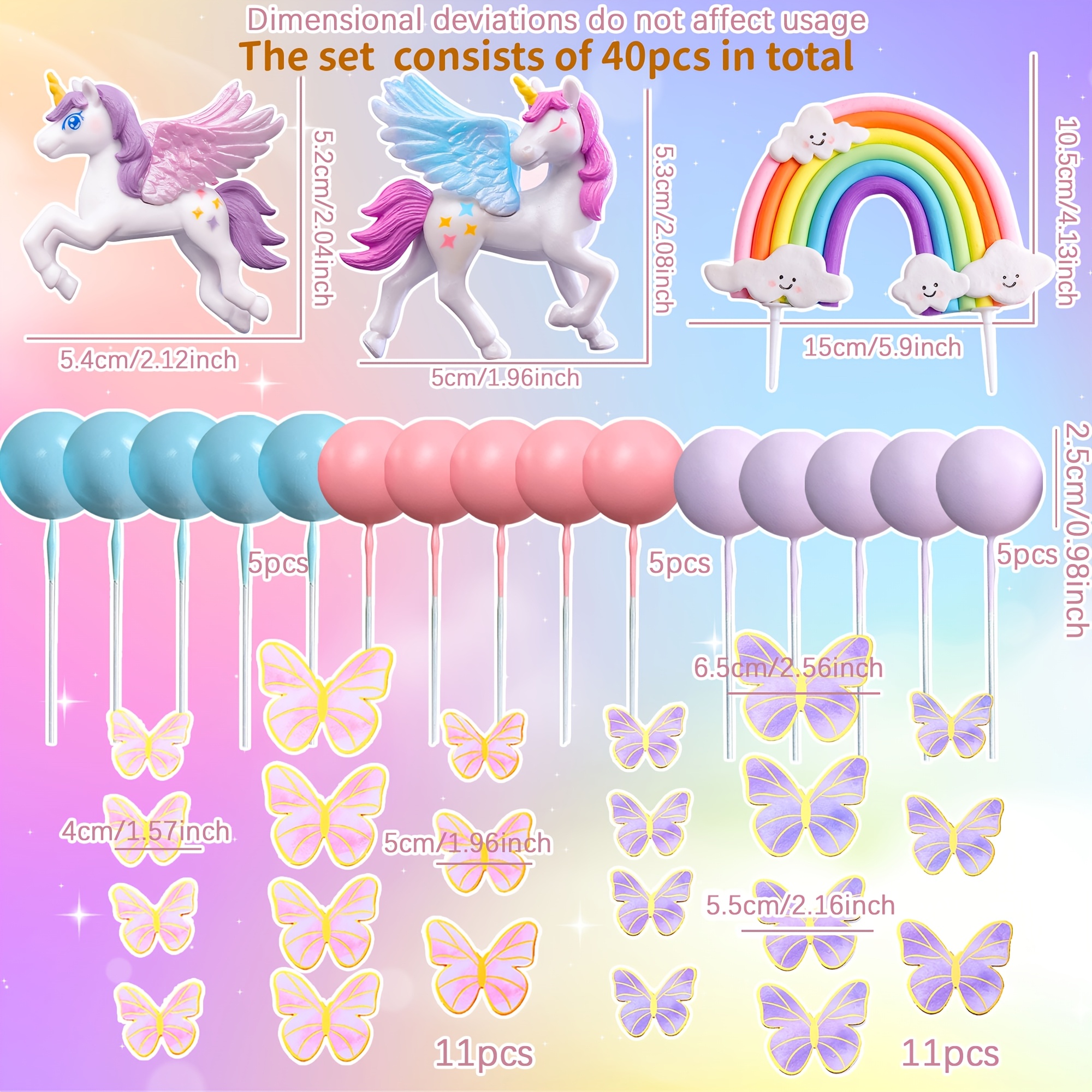 Image of Laventy 40pcs Unicorn Cake Decoration Rainbow Cake Decoration Birthday Decoration Unicorn Party Favors Rainbow Birthday Decoration Birthday Cake Decoration，halloween，christmas