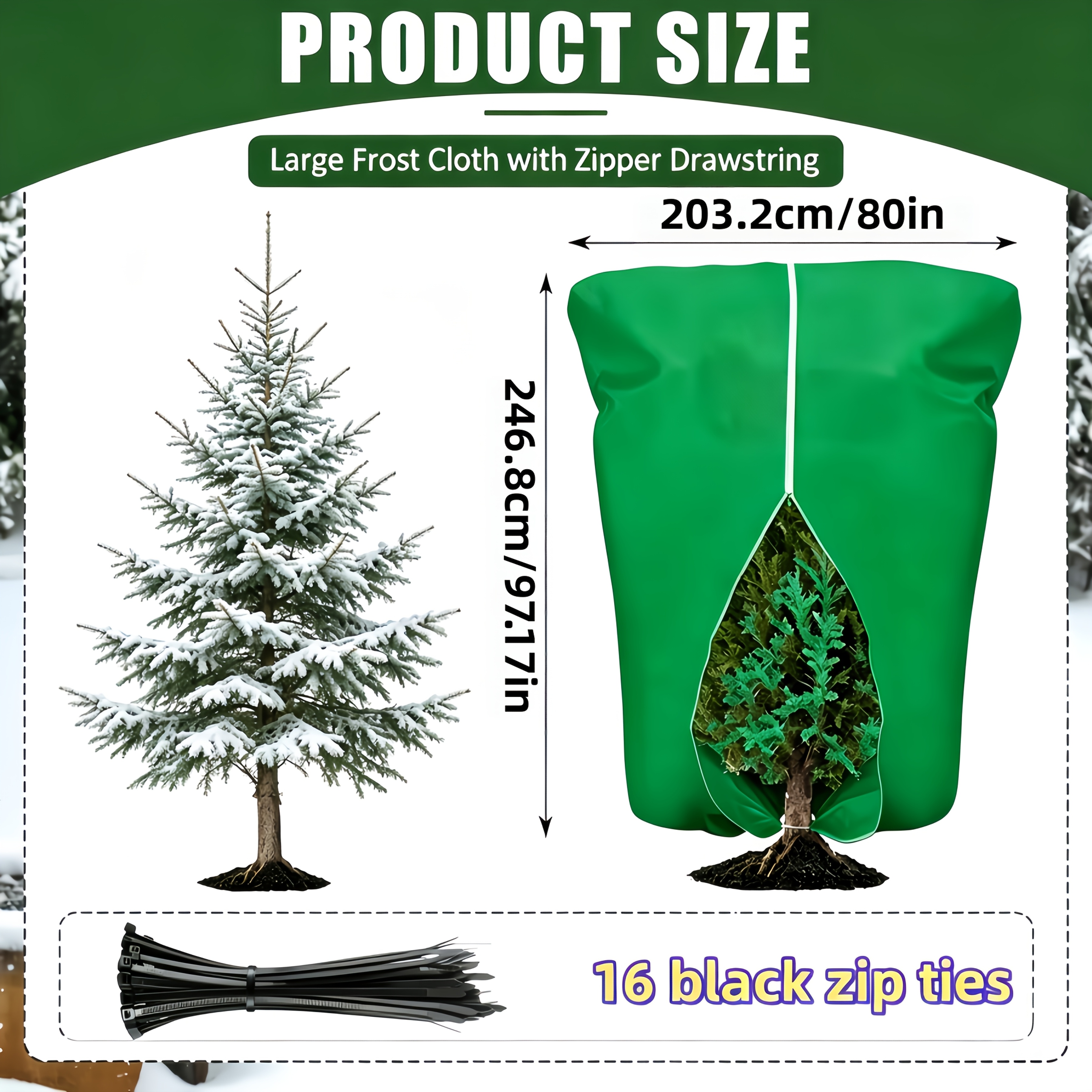 TEMU Housse de d'arbre d'hiver couverture coupe-vent épaisse et robuste avec fermeture à glissière et cordon de serrage - réutilisable contre le gel