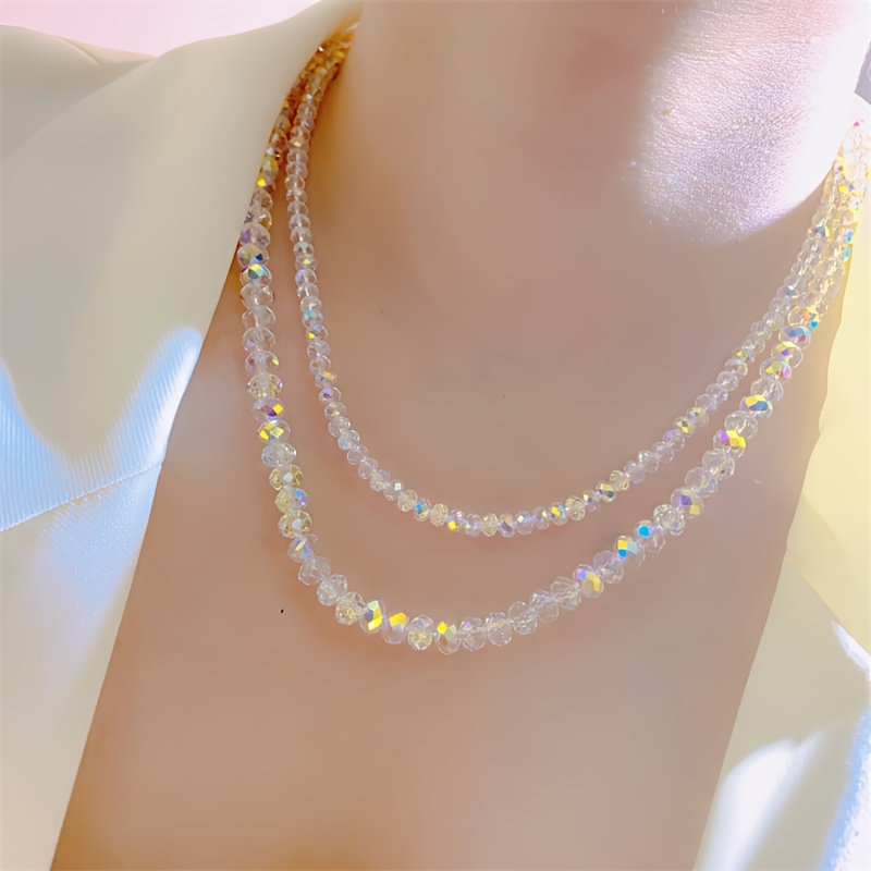 Double Layer Artificial Crystal Bead Necklace for Women