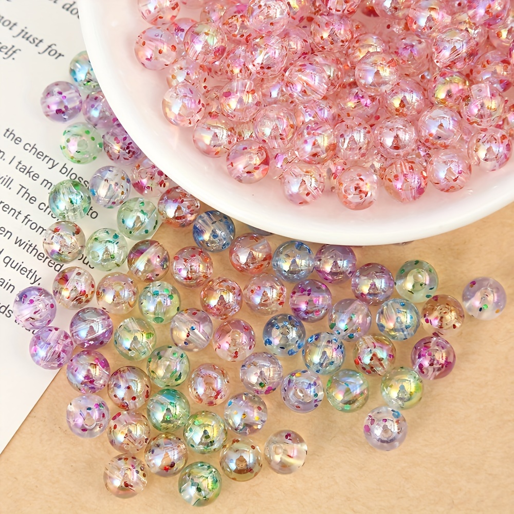 

Sparkling Sequin-embedded Acrylic Beads, 6/8/10mm, 50/100/200pcs - Perfect For Diy Jewelry, Bracelets & Necklaces Crafting