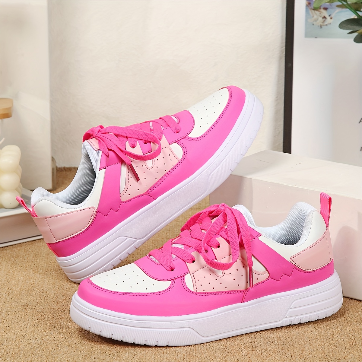 women's low top casual sneakers vibrant pink white Temu Mauritius