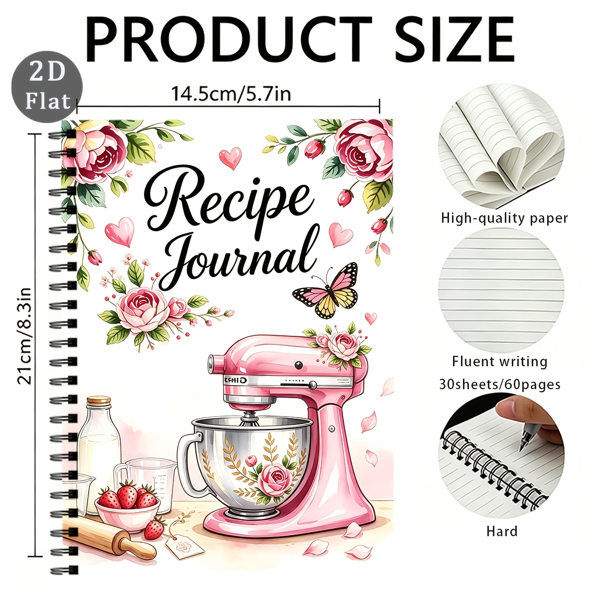 TEMU 1pc Retro Kitchen A5 Spiral Binding Notebook, 30 Inner Pages, 60 Pages Total, Suitable For Writing, For Christmas And Back-to-.