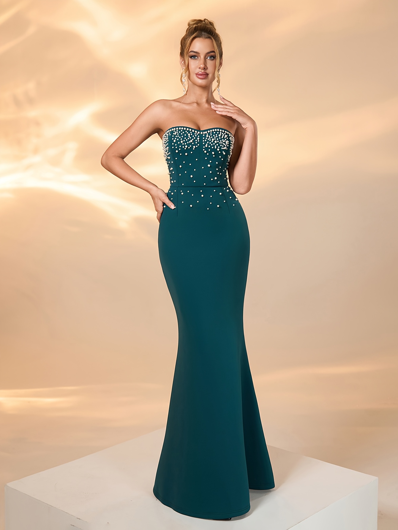 elegant pearl embellished wedding bridesmaid party evening