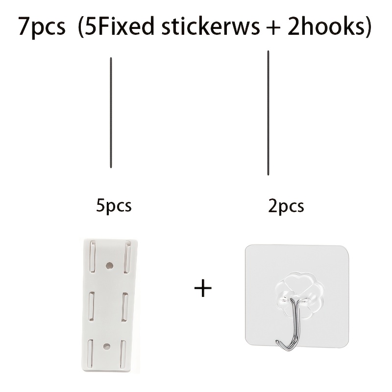 TEMU 7pcs(5fixed Stickerws+ 2hooks)5pcs Plastic Wall-mounted Power Strip Storage Rack- No Drilling Required, Detachable Fixed Rack For Placing