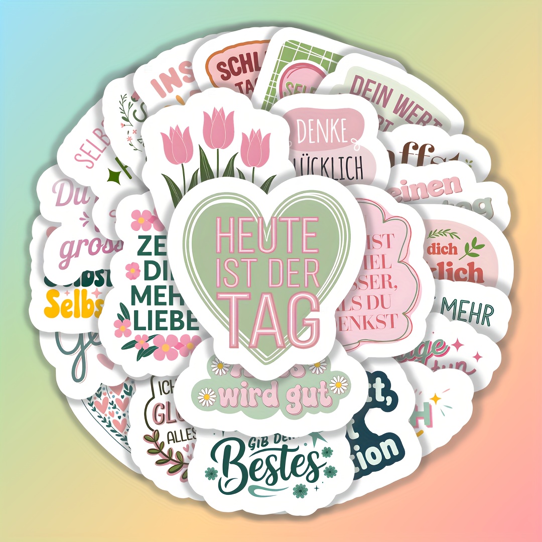 Image of 25pcs German Motivational Sticker Set: Spread Positivity, Perfect For Journals, Creative Decoration, And Daily Inspiration!