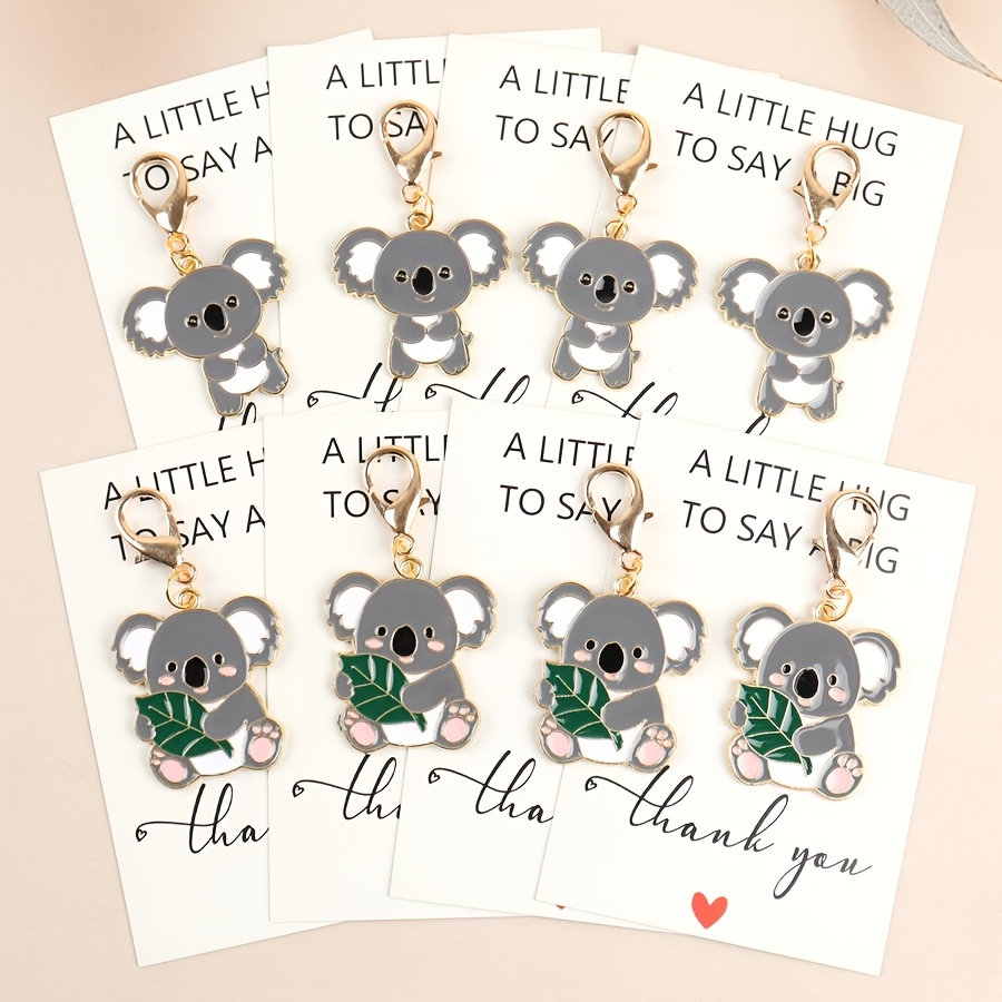 TEMU 2d Flat, 8pcs Set Of Simple And Adorable Koala Keychains, Who Love Animals. 2d Flat Keychains Come With Thank-you Cards—ideal For Hanging On