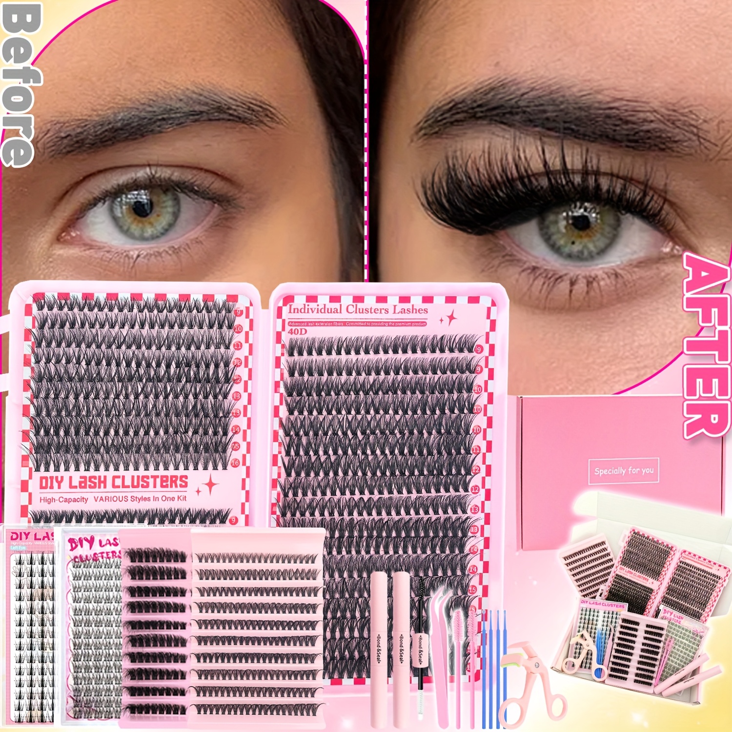 15pcs set mixed length 9 16mm d diy eyelash sion individual eyelashes kit 30d40d50d80d fish tail eyelash anime eyelash with tool natural thick ultra soft reusable wedding music festival thanksgiving day and daily use gift set details 7