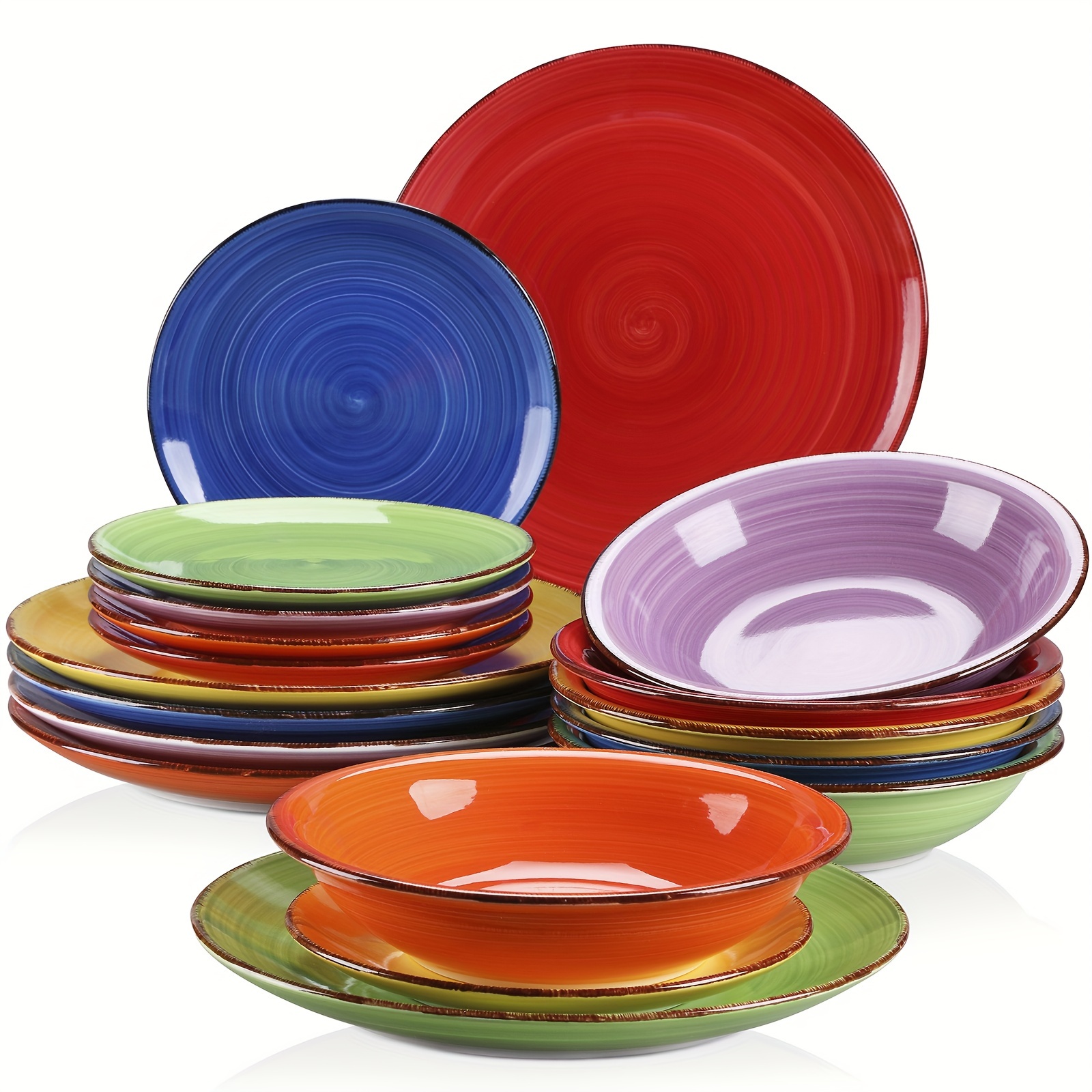 TEMU 18pcs Dinner Set Stoneware Hand Painted Tableware Dining Set With Dinner Plates Dessert Plate Soup Bowls