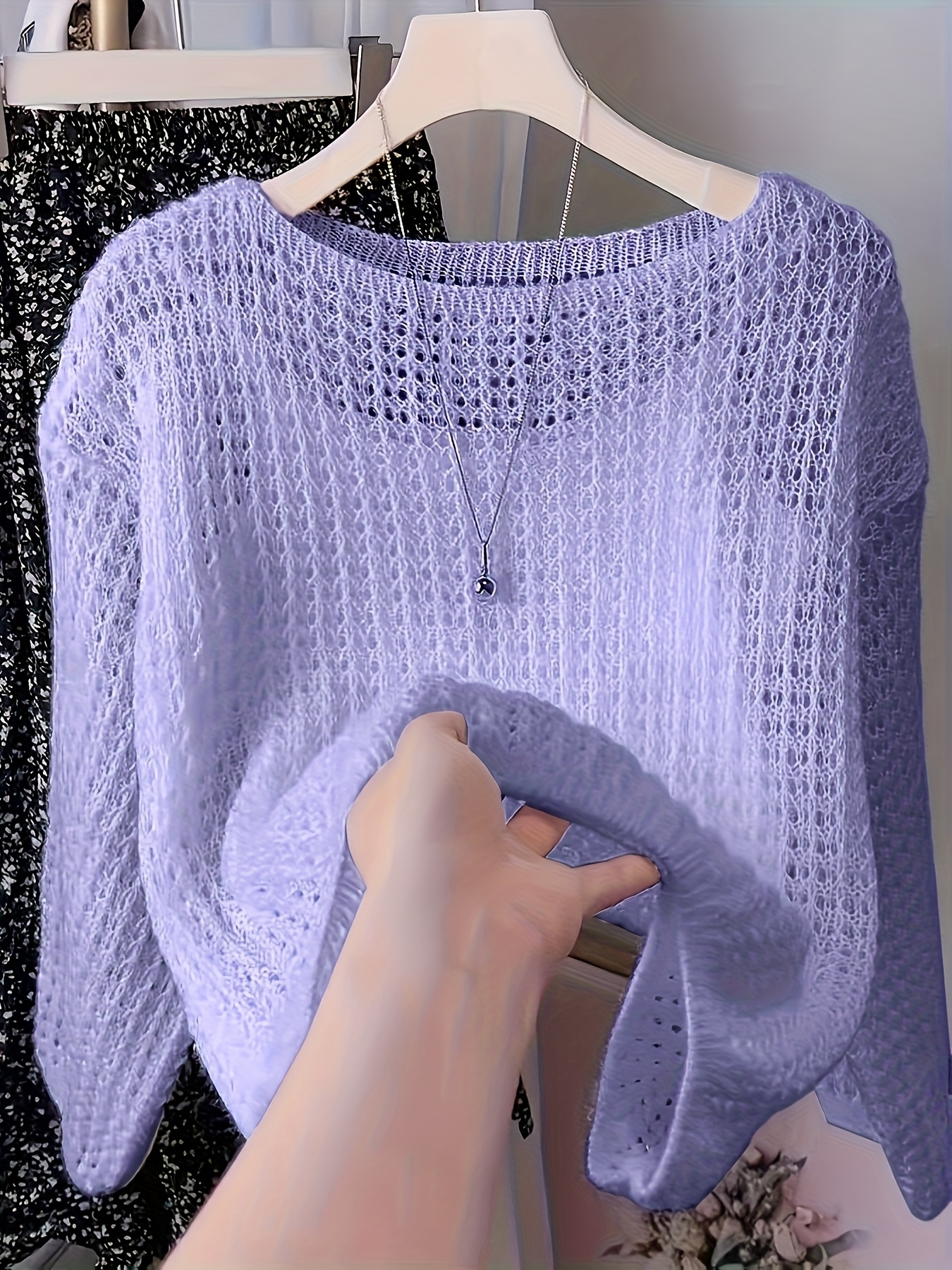 womens elegant lace hollow sweater soft   lightweight layering top spring summer and autumn   office   wear textured autumn wardrobe breathable fabric