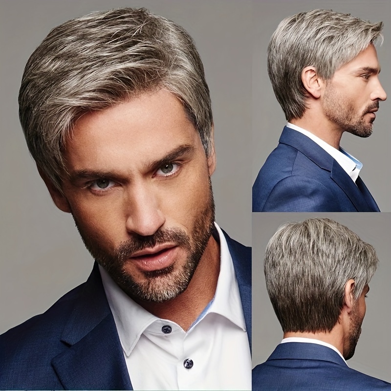 

New European And N Wig Men Gradually Gray Partial Fringe Short Straight Hair Wig Cover