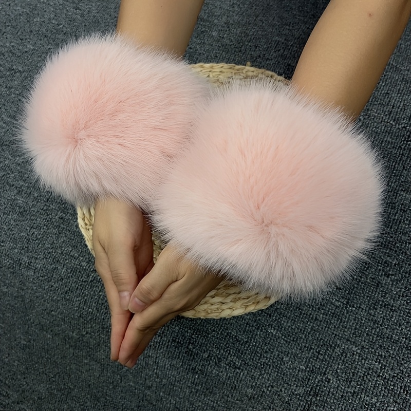 Image of 2pcs Set Women's Fashion Winter Warm Elastic Wrist Sleeve | Women' Color Arm Warmers Plush Wrist Protectors, 10 Colors , Suitable For Winter Clothing, Dresses And Daily Wear