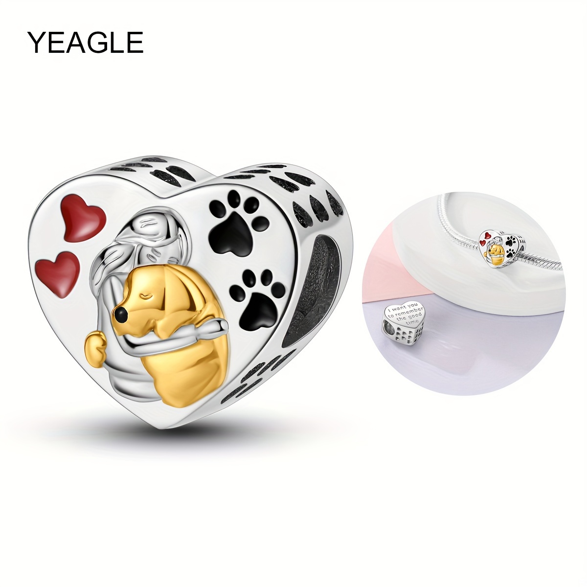 

1pc Cute Bead With Red Hearts And Paw Prints, Copper, Sparkling Zirconia Accents, Fashionable Diy Charm For Bracelets And Necklaces, Ideal Gift For Pet Lovers