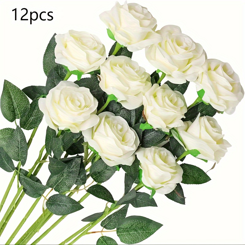 

12pcs Lifelike Fabric Roses - Real Touch Fake Flowers For Home, Office, Garden, And Wedding Decor | Christmas, Valentine's, Thanksgiving, Day, Grave Party, Bouquet Arrangements