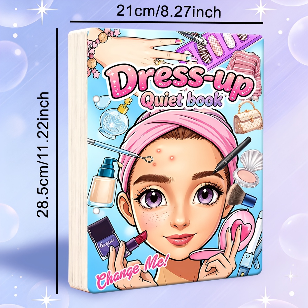 TEMU Kids' Diy Busy Book-large 4-in-1 Interactive Quiet Book With 150+ Reusable Pieces For Hair Styling, Dress-up, Nail Art & Makeup, And Handwriting