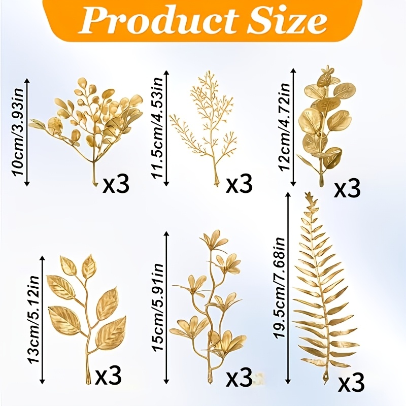 Image of 18pcs Artificial Flowers, Mini Simulated Golden Eucalyptus Branches, Cedar Elm Leaves, And Grass Stems, Suitable For Wedding Decoration , Centerpieces, Diy Wreath Crafts, And Christmas Tree Fillers
