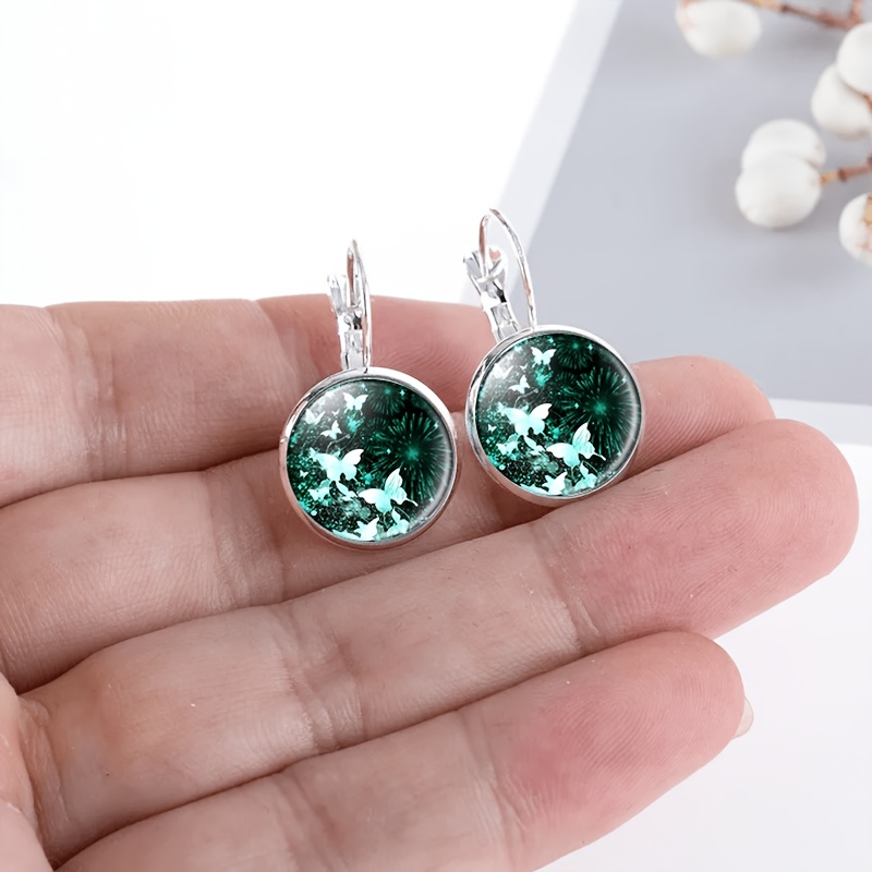 2pcs Exquisite White Earrings with Blue Butterfly Design