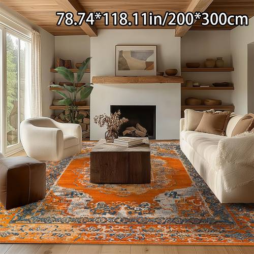 item picture soft plush and pointed home decor orange blue retro floral pattern all match decorative style suitable for home decorations used as living room carpet sofa carpet door mat bedroom carpet kitchen carpet