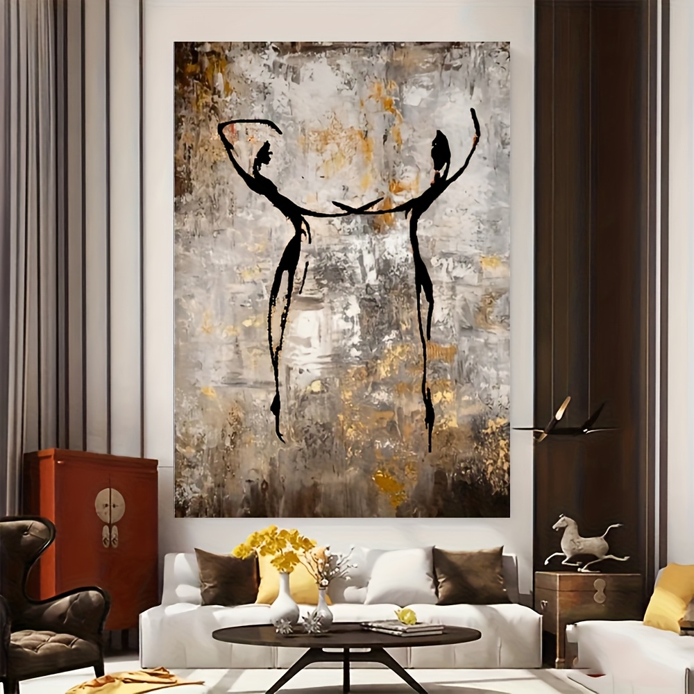 TEMU Elegant Large Ballerina Canvas Art - Hand-painted With Ballet Laces, Textured Modern Wall Decor For Living Room, Bedroom, Home Office - Chic