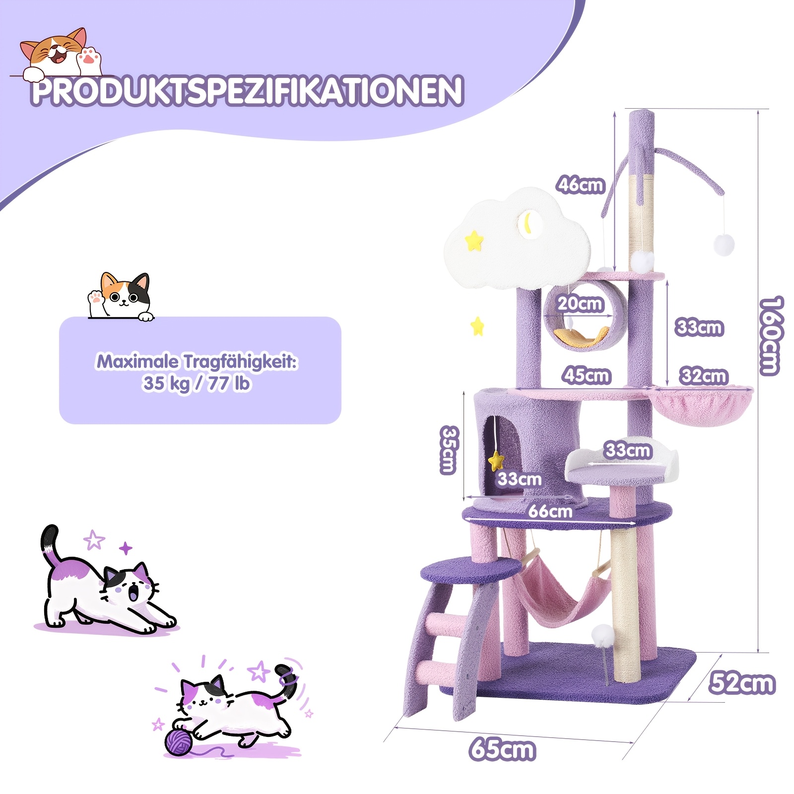 Cat Tree For Indoor Cats, Pink Cat Tree Tower, Stable With Scratching Post, Hammock And Condo, Soft And For Kittens