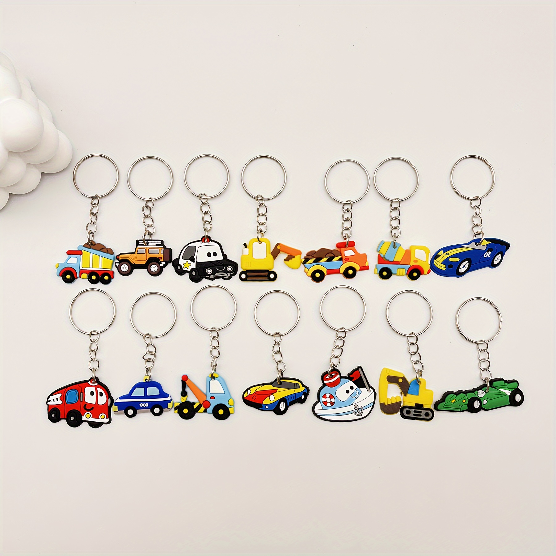 

14pcs Cartoon Car Keychain Cute Pvc Key Chain Ring Bag Backpack Charm Birthday Party Favor Boys Daily Use Gift