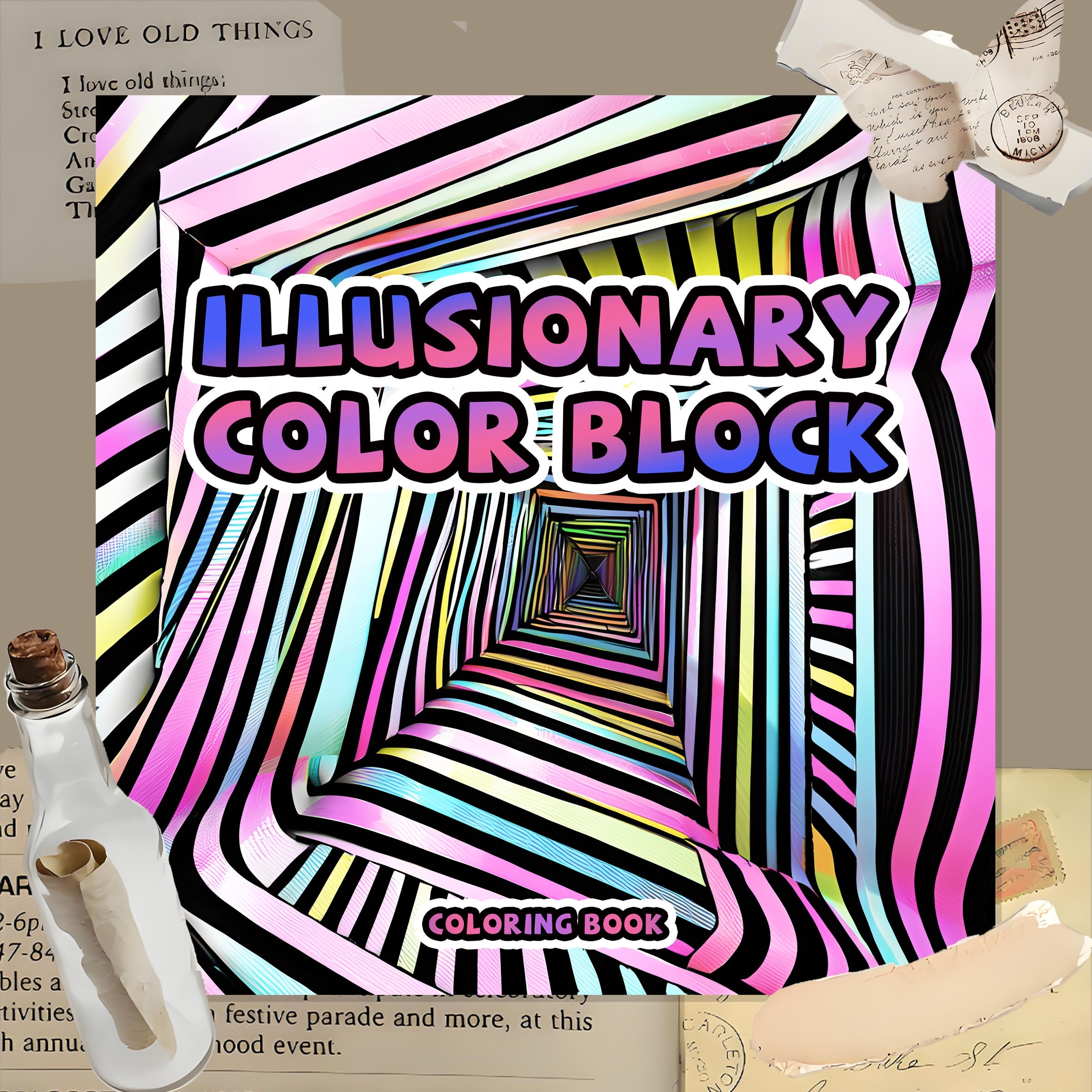 Illusionary Block Adult Coloring Book 24 Pages Single Sided Print for Relaxation