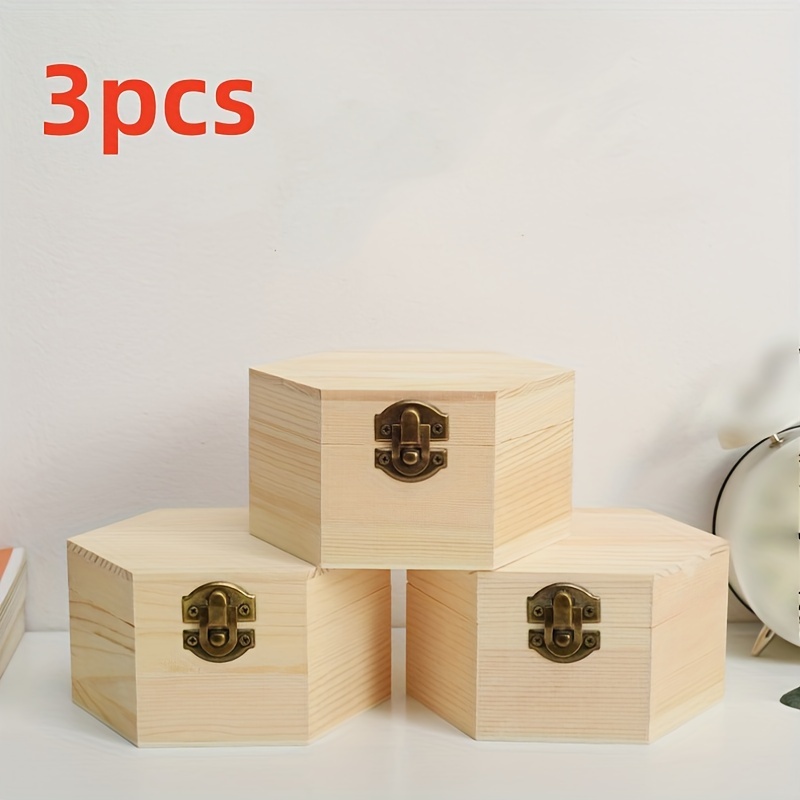 E-shop 3er-Set sechseckige Aufbewahrungs-Holzkisten Geschenkbox Schmuckkästchen, Aufbewahrungsboxen zur Organisation